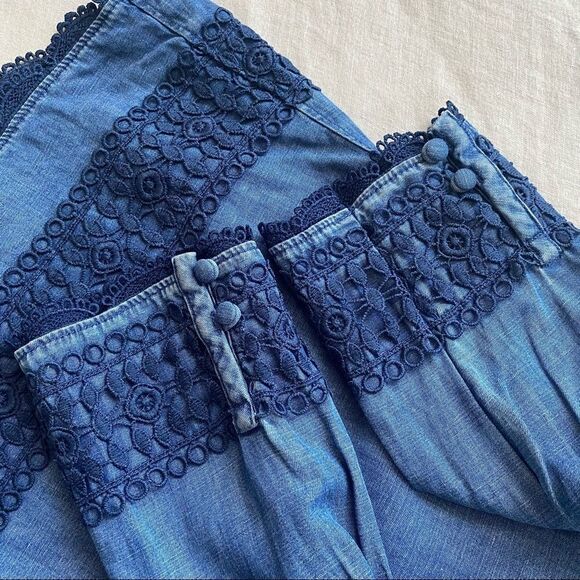 Anthropologie Laced Chambray Top Linen Blend - Picture 7 of 13